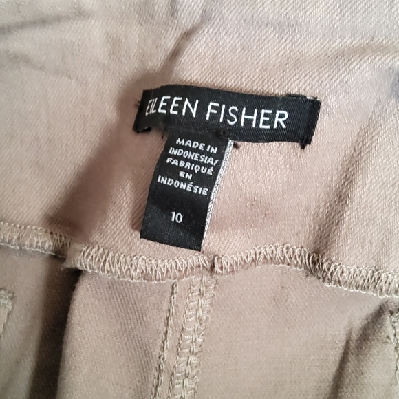 Eileen Fisher Tapered Ankle High Waist Pant Pleat Organic Cotton Khaki Size 10 - Picture 9 of 11